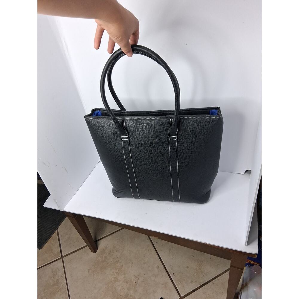 BMW Black Pebbled Genuine Leather Tote Bag - Ladies Top Handle Work & Laptop Bag - Picture 6 of 14